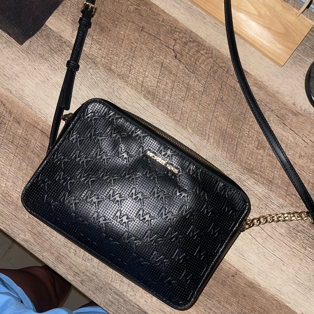 Michael Kors Black Embossed Leather Crossbody Bag